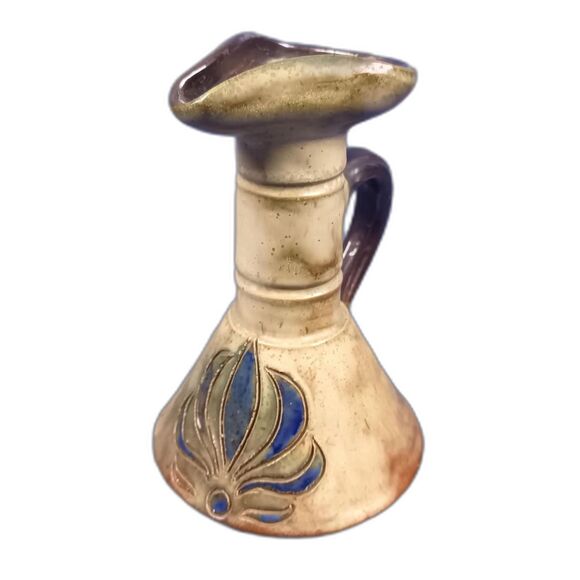 Mid Century Stoneware Vintage Pottery Hand Painted Small Liquor Pitcher - Picture 1 of 10